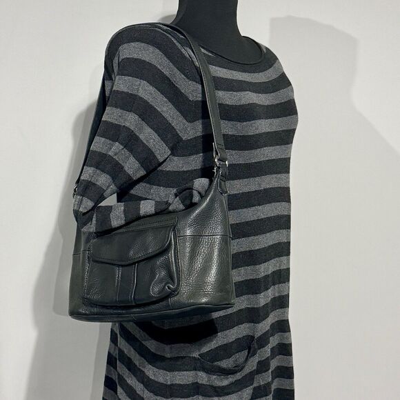 Eileen Fisher Small Black Gray Striped Long Sleeve Cozy Tunic Dress W/Pockets - Picture 4 of 9